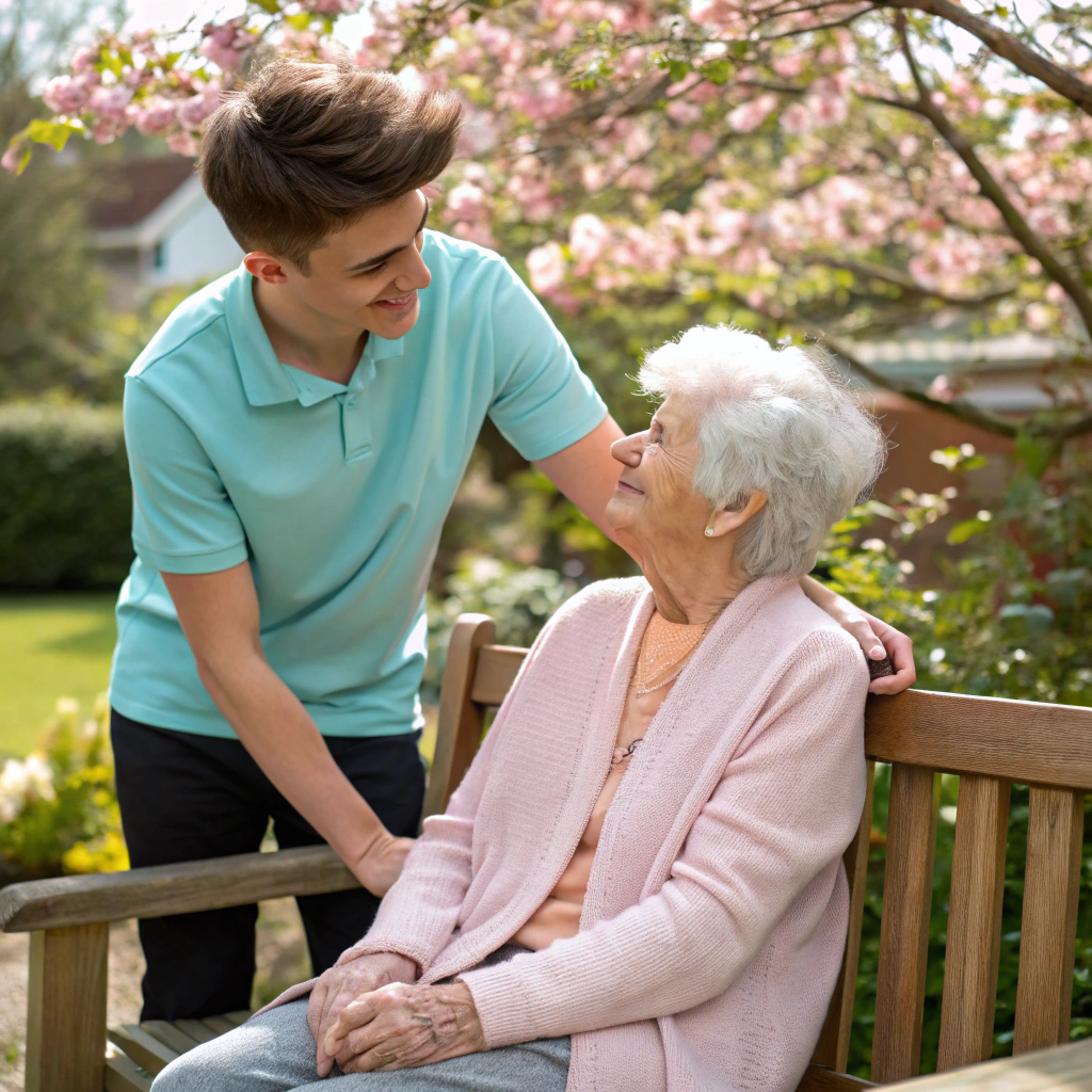 Support worker engaging with a senior in a community setting
